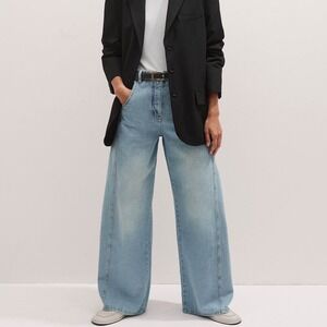 ME+EM Relaxed Engineered Leg Jeans Wide Leg Light Blue Cotton Denim - 27